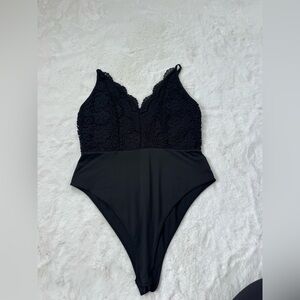 SHEIN Black Lace V-Neck Bodysuit